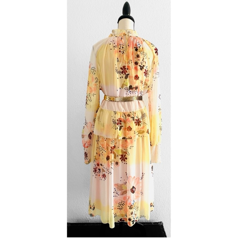 SEE BY CHLOE Tiered Floral-print Long Sleeve Georgette Yellow Dress Size 6/IT 38 - Picture 3 of 12